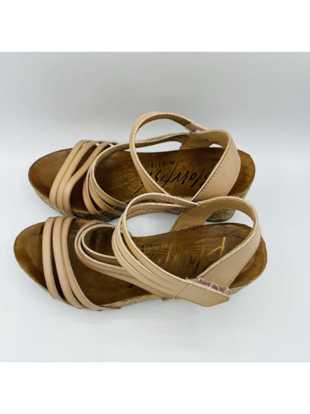 Blowfish Malibu Womens Shoes Size 8.5 Brown Cork Wedge High Heels Casual Strappy - Picture 6 of 11